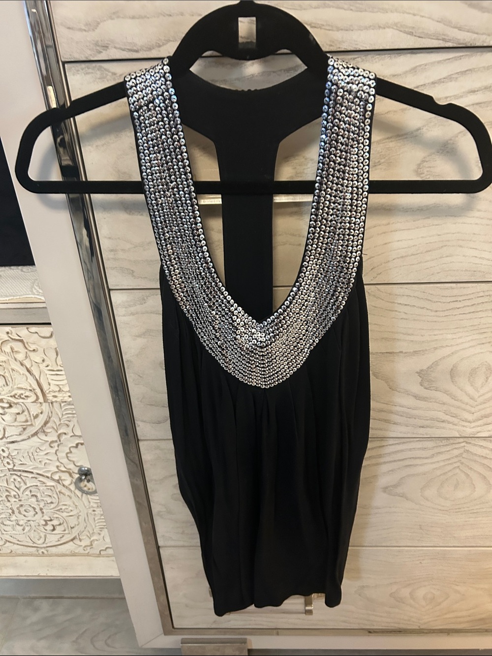 Black Tank Top with Silver Sequin Bib